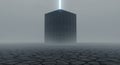 Monolithic server cube emits light in a grey fog Royalty Free Stock Photo