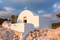 Monolithos castle church at sunset on Rhodes island  Greece Royalty Free Stock Photo