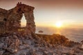 Monolithos Castle at bright sunset. Rhodes Island, Greece Royalty Free Stock Photo