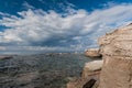 Monoliths and seascape in Mingan Archipelago Royalty Free Stock Photo