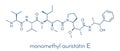 Monomethyl auristatin E MMAE, vedotin, the cytotoxic payload of brentuximab vedotin antibody-drug conjugate. Skeletal formula.