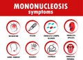 Mononucleosis symptoms.  Flat style vector illustration isolated on white background Royalty Free Stock Photo