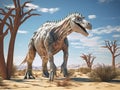 Mononykus dinosaur in the desert 3D render Made With Generative AI illustration
