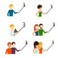 Monopod selfie flat icons Royalty Free Stock Photo