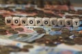 MONOPOLIST - image with words associated with the topic MONOPOLY, word cloud, cube, letter, image, illustration Royalty Free Stock Photo