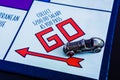 Monopoly Board Game - Car Token passing GO box Royalty Free Stock Photo