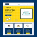 Monopoly flat landing page website template. Uno, billard, solitaire. Web banner with header, content and footer. Vector