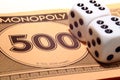 Monopoly games dice and money Royalty Free Stock Photo