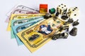 Monopoly Board Game - Money, tokens, dices and house