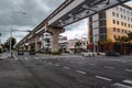 Monorail tracks over a road in Naha Okinawa Japan Royalty Free Stock Photo