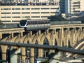 Monorail train moves on railway girder in east region of Sao Paulo