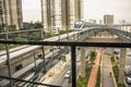 Monorail train moves on railway girder in east region of Sao Paulo