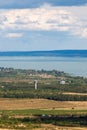 Monoszlo country side aerial view. Hungarian summer rural landscape. Beautiful view of Balaton Lake