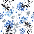 Monotone blue geometric flower mix with garden leaf ,colorful