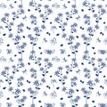 Monotone on blue shade flowers garden seamless pattern