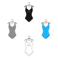 Monotone blue swimsuit for girls. Bathing clothes in the pool.Swimcuits single icon in cartoon,black style vector symbol