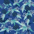 Monotone blue and white Hydenyear pattern seamless flowers Pattern Isolated on ocean blue color. Botanical Floral Decoration Text