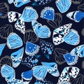 Monotone navy and blue colors seamless pattern vectror of butterfly wing surface line hand drawing sketch dsign