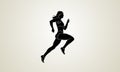 Monotonous silhouette of a running girl on a light background.