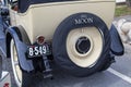 Close-up of the rear end of a 1922 Moon Motor Car at a classic car show in Monroe, Georgia. Royalty Free Stock Photo