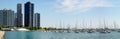 Monroe harbor with blue sky and river in Chicago. Royalty Free Stock Photo