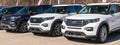 Monroeville, Pennsylvania, USA February 25, 2024 Three Ford SUVs lined up for sale at a dealership