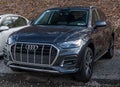Monroeville, Pennsylvania, USA March 20, 2022 A new dark blue Audi sedan for sale at a dealership