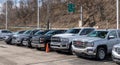 Monroeville, Pennsylvania, USA March 20, 2022 Used trucks for sale lined up at a dealership Royalty Free Stock Photo