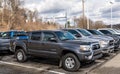 Monroeville, Pennsylvania, USA March 20, 2022 Used trucks for sale lined up at a dealership