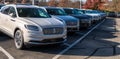 Monroeville, Pennsylvania, USA November 12, 2023 A line of new Lincoln Corsair SUVs for sale at a dealership