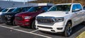 Monroeville, Pennsylvania, USA November 12, 2023 Three new Dodge Ram pickup trucks lined up for sale at a dealership Royalty Free Stock Photo