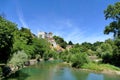 The MonrÃÂ©al tower and the Saint-AndrÃÂ© church in Sauveterre-de-BÃÂ©arn overlooking the river Gave dÃÂ´Oloron