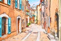 Mons, Var, Provence, France: watercolor painting of the old town