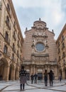 MONSERRAT,SPAIN - FEBRUARY 20, 2019: Facade of the Basilica of Montserrat, Catalonia. Vertical