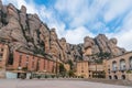 MONSERRAT, SPAIN - FEBRUARY 20, 2019: Santa Maria de Montserrat Abbey in Monistrol de Montserrat, Catalonia