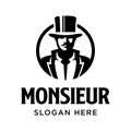 Monsieur black gentleman mustache vintage classic logo icon vector Royalty Free Stock Photo