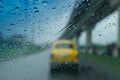 Monsoon abstract image, yellow taxi Royalty Free Stock Photo