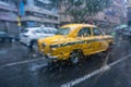 Monsoon abstract image, yellow taxi Royalty Free Stock Photo