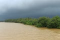 Monsoon cloudy sky, muddy river, rainforest