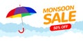 Monsoon sale offer rain season background. Rainy monsoon promotion poster template