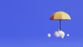 Monsoon season offer and sale banner. Umbrella,cloud and raindrop.3D render illustration