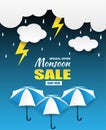 Monsoon season sale. paper art style . Royalty Free Stock Photo