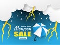 Monsoon season sale. paper art style . Royalty Free Stock Photo