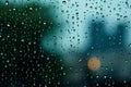 Monsoon serenity Raindrops on a window, tranquil during rainy season