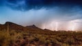 Monsoon Thunder and Lightning Storm over Saguaro National Park in Tucson, AZ