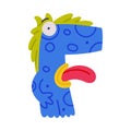 Monster Alphabet with Blue Capital Letter F with Stick Out Tongue Vector Illustration