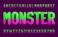 Monster alphabet font. Hand drawn slime letters and numbers. Royalty Free Stock Photo