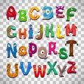 Monster alphabet on transparent background