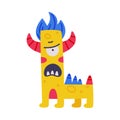 Monster Alphabet with Yellow Angry Capital Letter L with Horns Vector Illustration