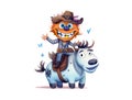 Monster as a cowboy riding a horse. Watercolor painting Royalty Free Stock Photo